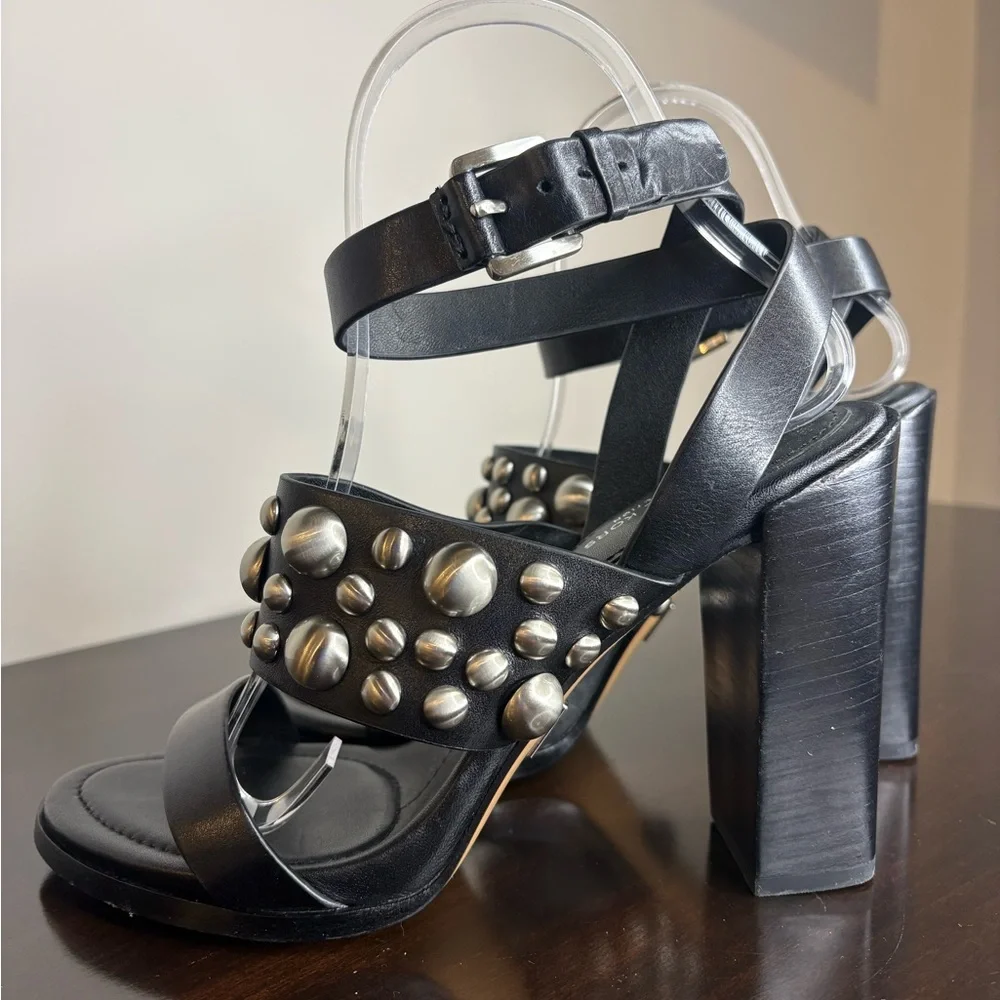 Michael Kors Collection Black Leather Studded Sandals - Size 38 - Picture 2 of 8